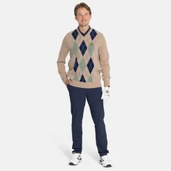 Lambswool Blend Argyle V-Neck Beige Grön>Lyle & Scott Clearance