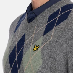 Lambswool Blend Argyle V-Neck Grå Blå>Lyle & Scott Sale
