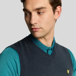 Slipover Merino Blend V-Neck Blå>Lyle & Scott New